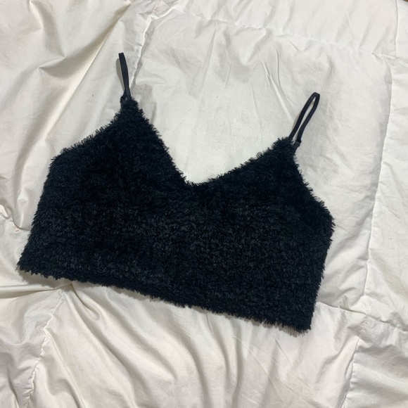 Blue Blush Tops - Black fur cropped tank